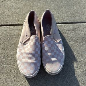 Vans Light Pink Checkered Slip-Ons